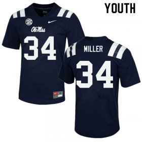 Sale - Navy Bobo Miller #34 Ole Miss Rebels Youth Embroidery High School Football Jersey