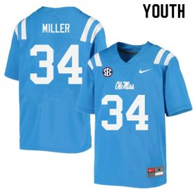 Sale - Power Blue Bobo Miller #34 Ole Miss Rebels Youth Stitch NCAA Football Jersey