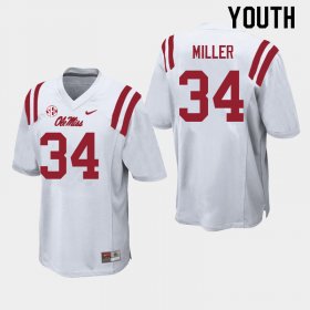 Sale - White Bobo Miller #34 Ole Miss Rebels Youth Alumni University Football Jersey