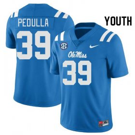 Sale - Powder Blue Ciaran Pedulla #39 Ole Miss Rebels Youth Stitched High School Jersey