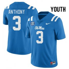 Sale - Powder Blue Daijahn Anthony #3 Ole Miss Rebels Youth Stitched NCAA Football Jersey