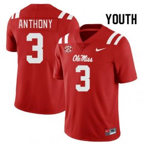 Sale - Red Daijahn Anthony #3 Ole Miss Rebels Youth Embroidery College Football Jersey