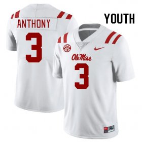 Sale - White Daijahn Anthony #3 Ole Miss Rebels Youth Stitch University Football Jersey