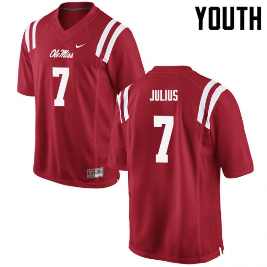 Sale - Red Jalen Julius #7 Ole Miss Rebels Youth Embroidery NCAA Football Jersey