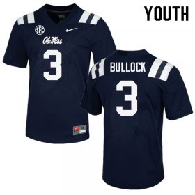 Sale - Navy Kentrel Bullock #3 Ole Miss Rebels Youth Alumni NCAA Football Jersey