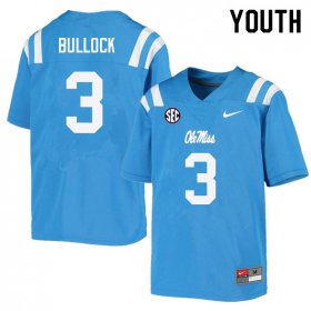 Sale - Power Blue Kentrel Bullock #3 Ole Miss Rebels Youth Stitched College Football Jersey