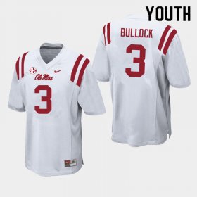 Sale - White Kentrel Bullock #3 Ole Miss Rebels Youth Stitch High School Football Jersey